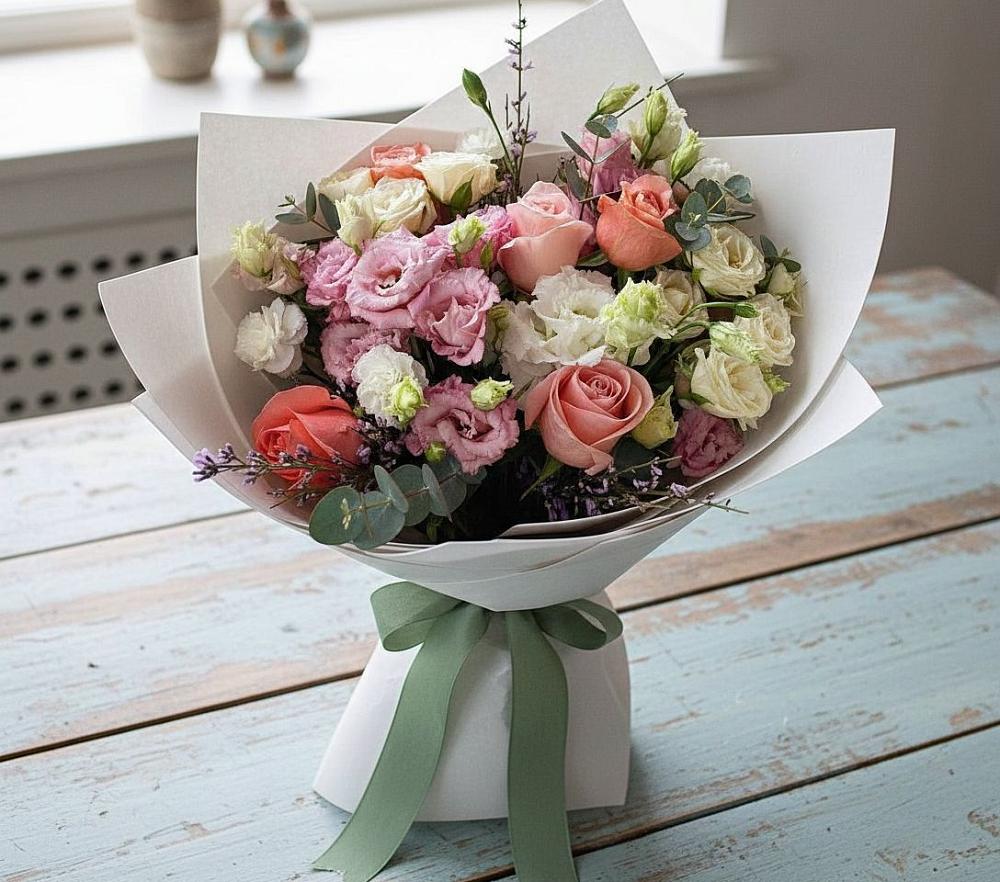 Букет цветов из: Розы, Лизиантусы и Гвоздики в Дорогобуже