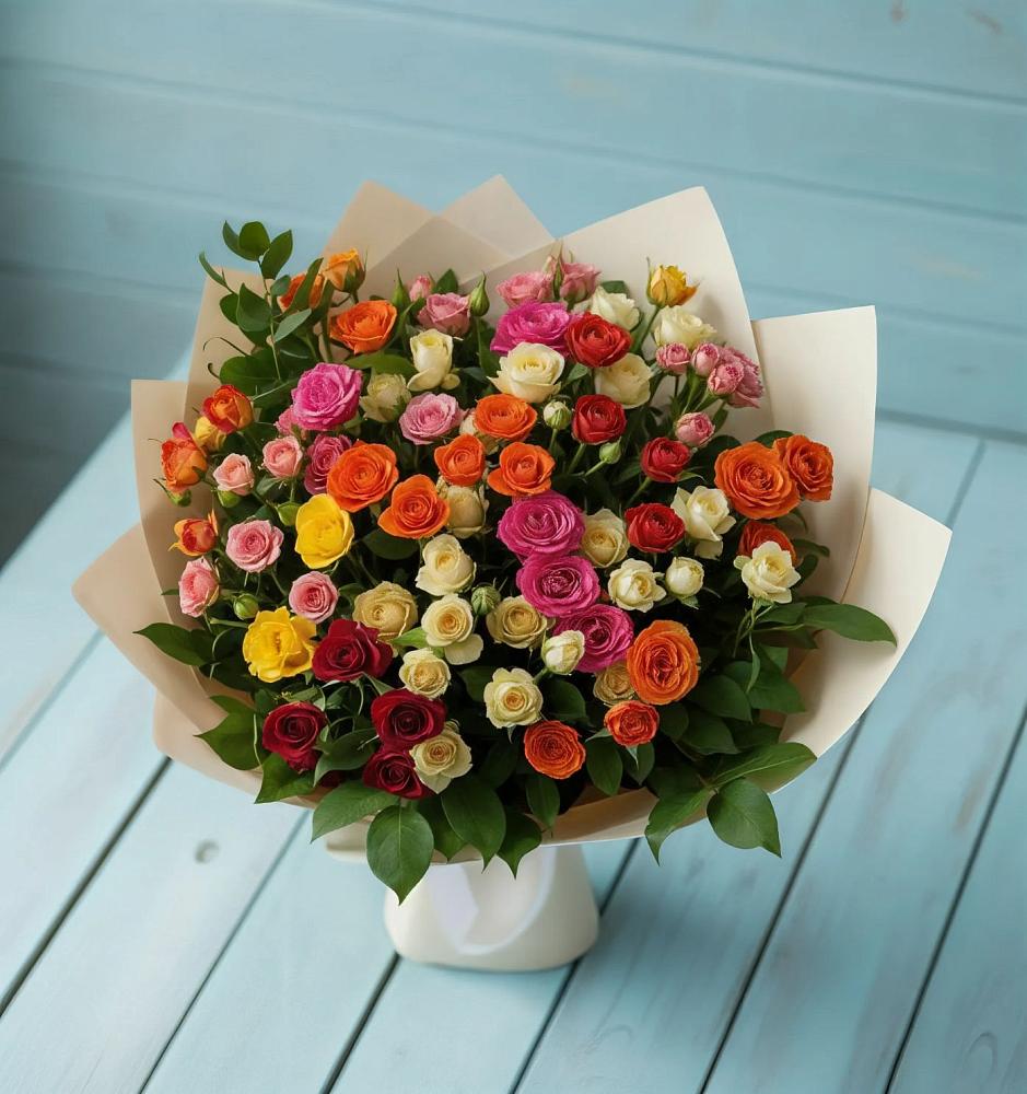 Букет Микс из разноцветных кустовых роз в Дорогобуже