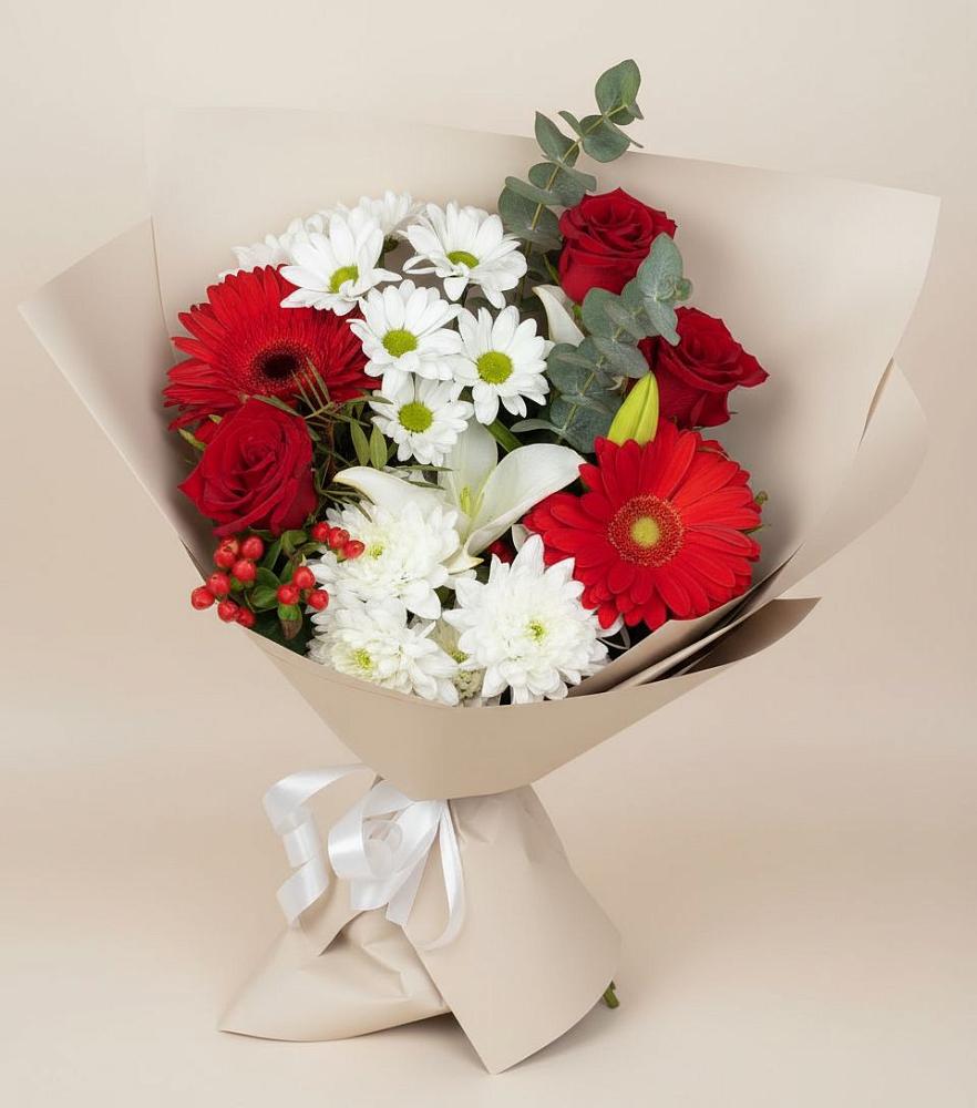 Букет цветов из: Розы, Хризантемы, Герберы и Лилии в Дорогобуже