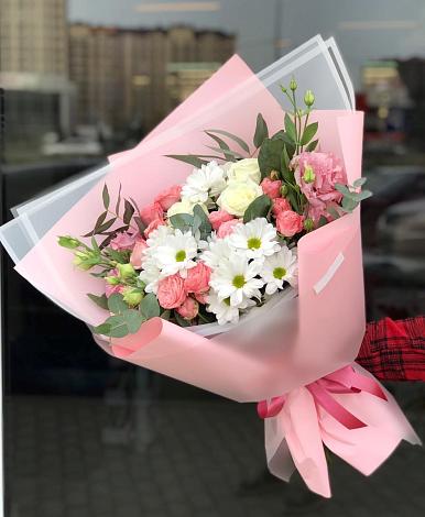 Букет цветов из: Розы, Лизиантусы и Хризантемы в Дорогобуже